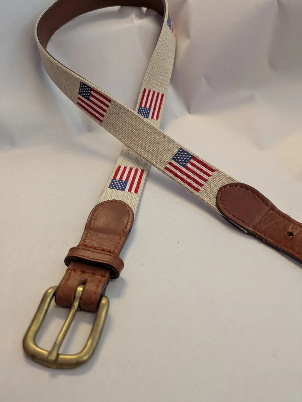 Smathers And Branson American Flag Needlepoint Mens Belt Leather Back